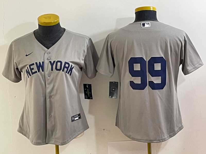 Womens New York Yankees #99 Aaron Judge 2021 Grey Field of Dreams Cool Base Stitched Jersey